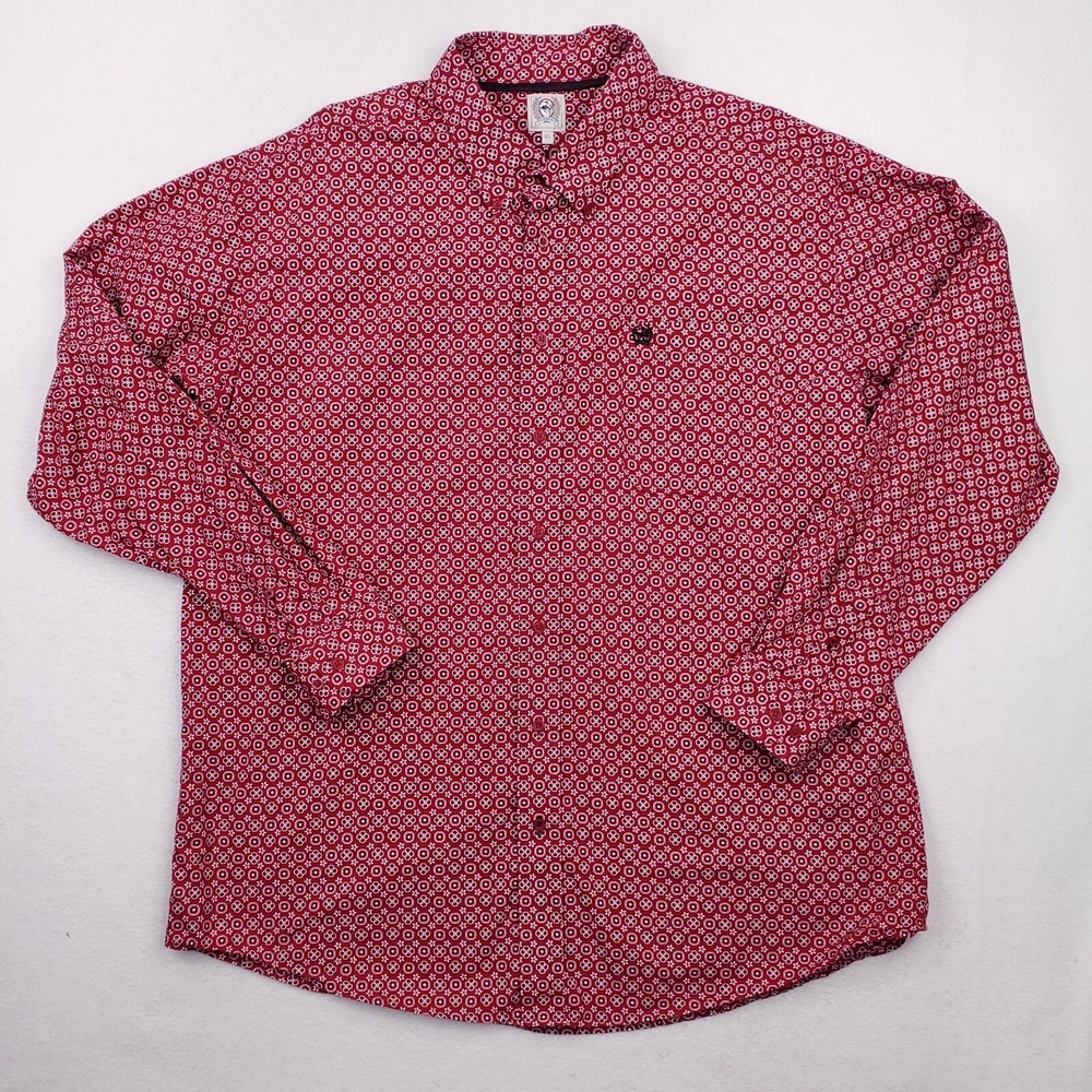 Cinch Shirt Mens Extra Large Burgundy Clover Geometric Floral Allover Star Point